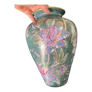 Hand Painted Floral Motif Ceramic Vase 10”